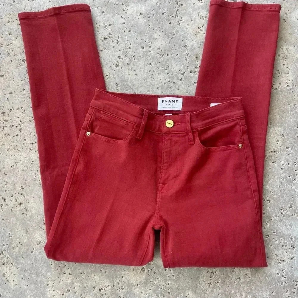Frame Le High Straight Straight Leg Jeans in Deep Red - Picture 3 of 12